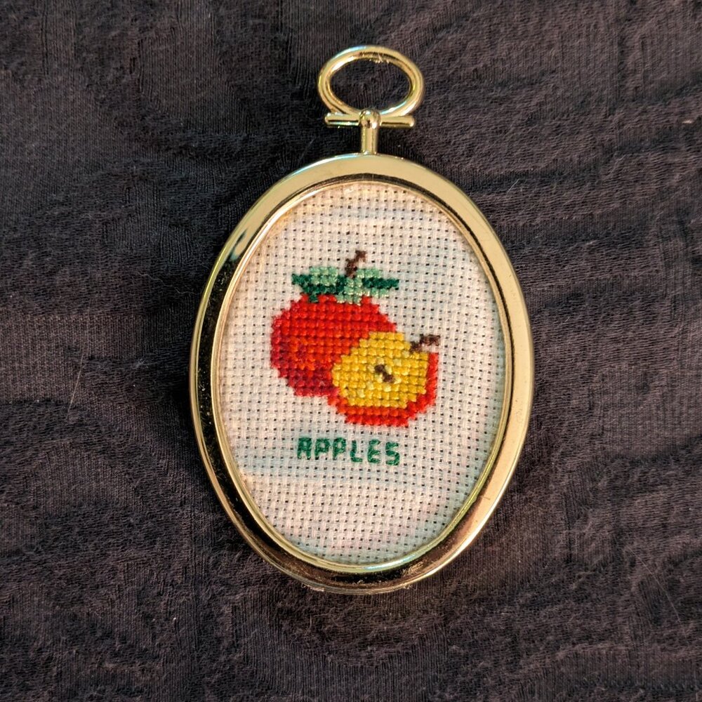 Small Apples Cross-Stitch in Gold Frame | Teacher Gift | Christmas Ornament